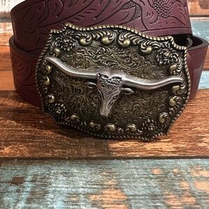Brown and Gold Ornate Leather Belt